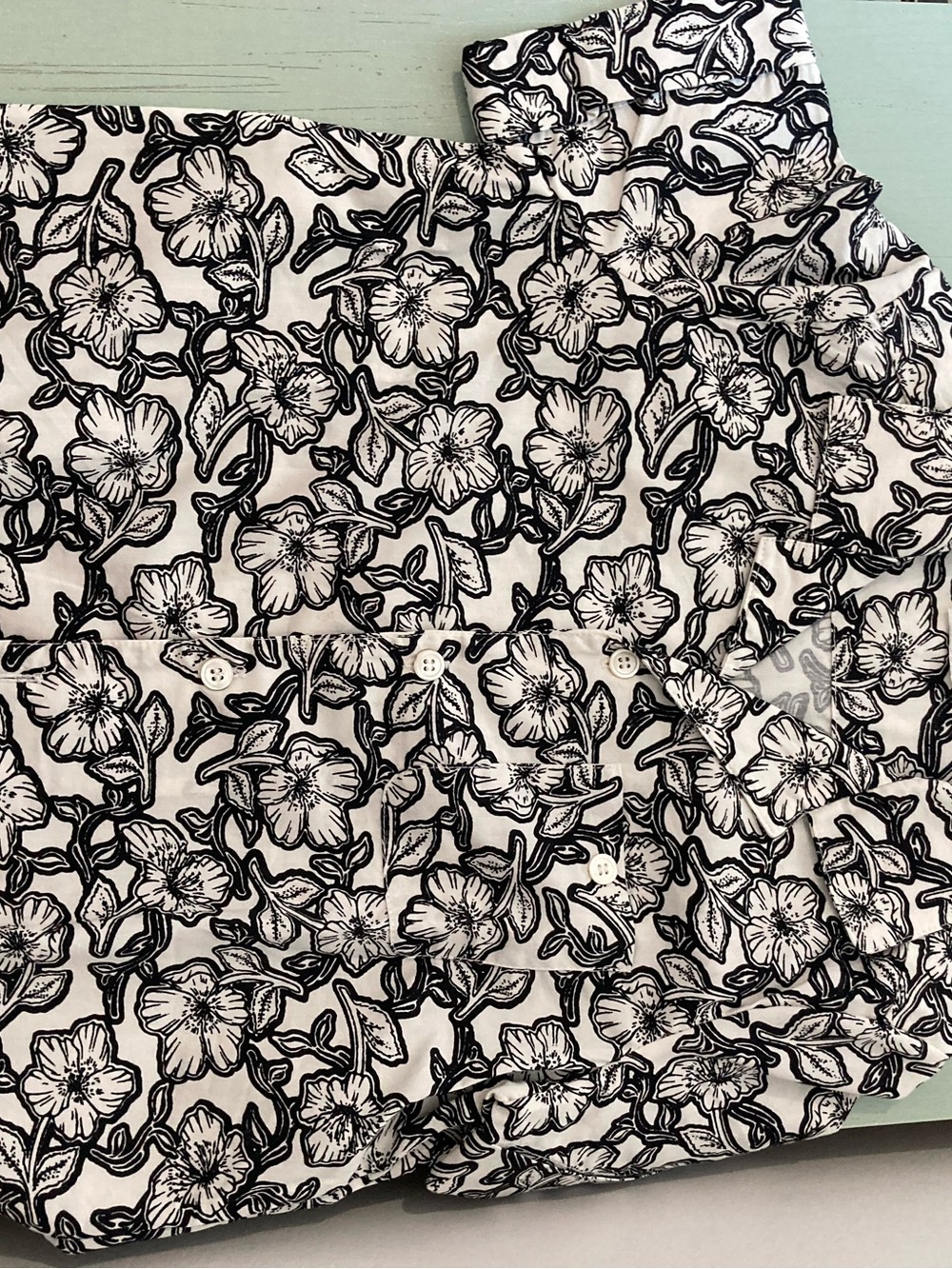 Bonpoint Black and White Floral Button-Down Shirt